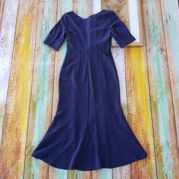 Modcloth Liza Luxe Navy Blue Fitted Wiggle Pencil Pin Up Midi Sheath Dress S - Picture 5 of 8